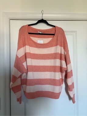 American Eagle Outfitters Striped Scoop Neck Sweater - Peach & Cream